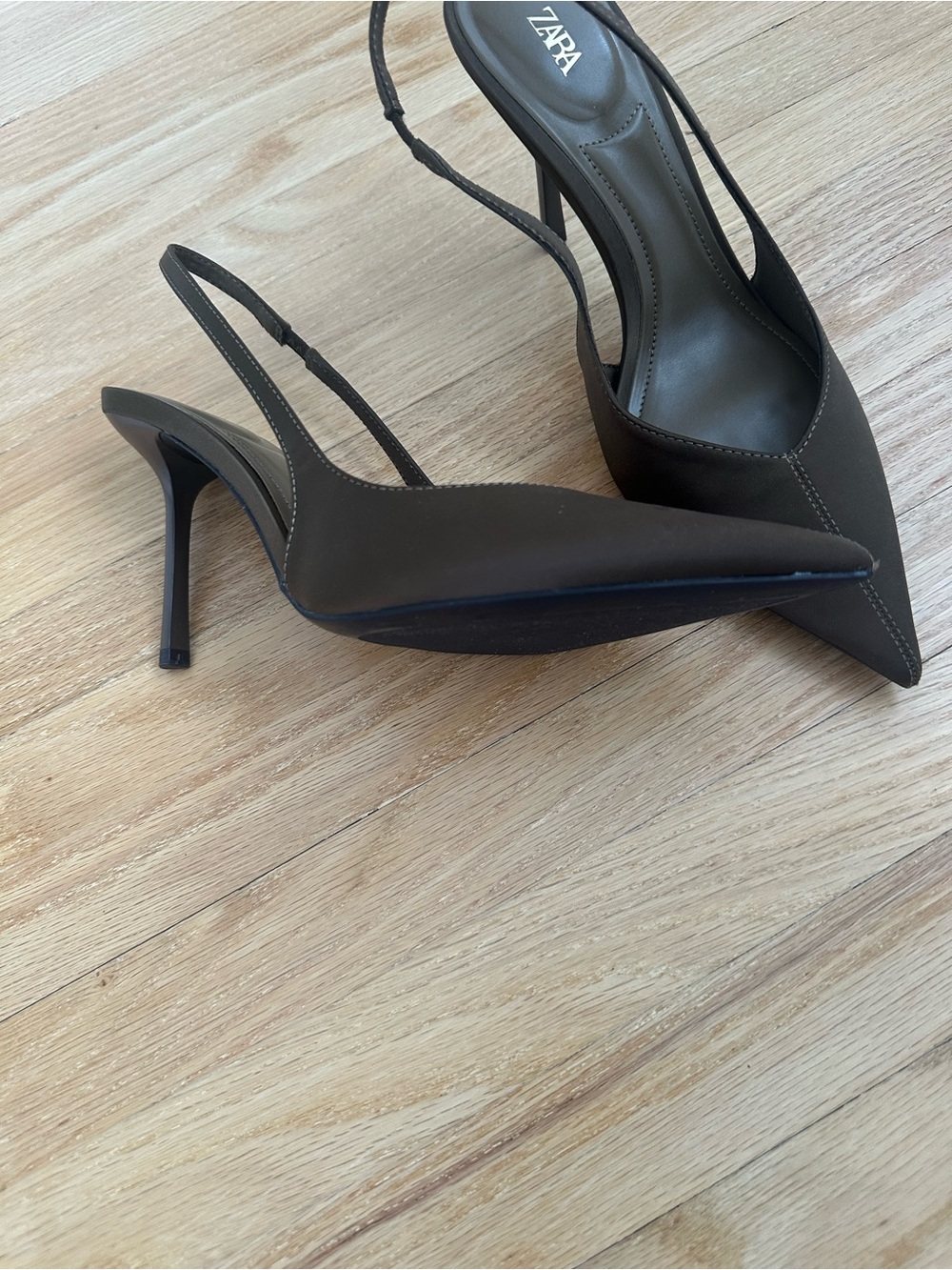 ZARA Olive Pointed Slingback Heels - Picture 6 of 11